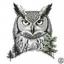great horned owl fading into trees and mountains  tattoo design idea