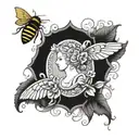Filigree cameo with bee shoulder adornment tattoo design idea