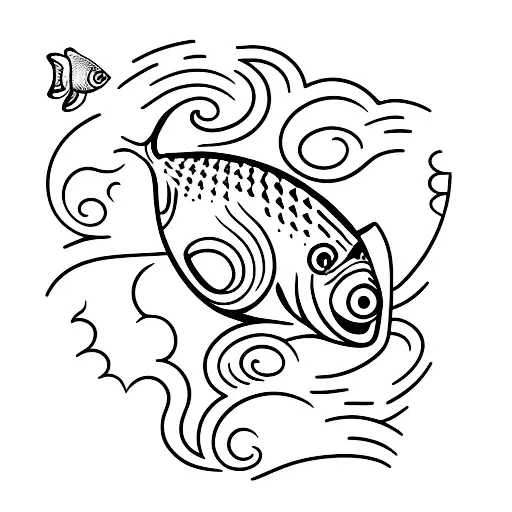 fish with a knife and with a glass of wine tattoo design idea