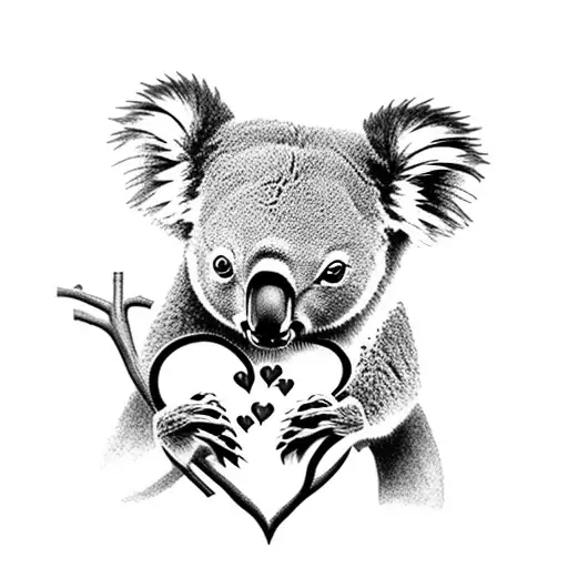 koala holding a heart  tattoo design idea
