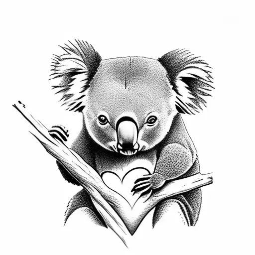 koala holding a heart tattoo design idea