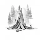 logs around a bonfire tattoo design idea