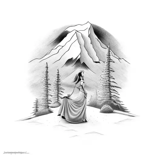 strong mother carrying a mountain tattoo design idea