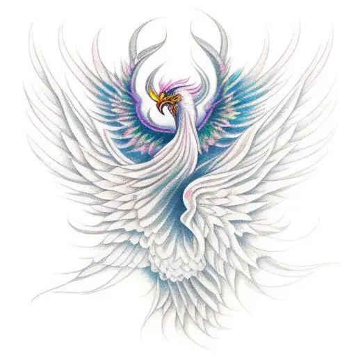 feminine rising Phoenix flying upward from ashes  tattoo design idea