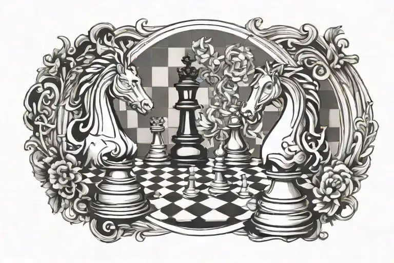 chess board with a knight piece featuring tattoo design idea