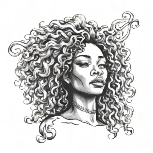 black goddess with curly hair tattoo design idea