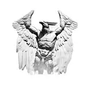 "the thinker" statue, on a greek podium, with a raven on his back tattoo design idea