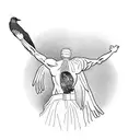 "the thinker" statue, on a greek podium, with a raven on his back tattoo design idea