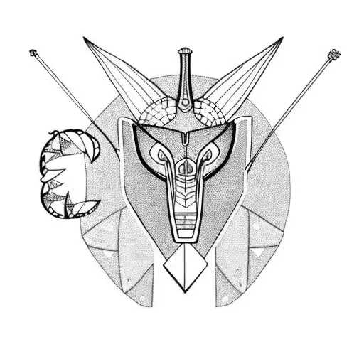 Anubis holding the scales containing a heart on the right and a feather on the left tattoo design idea