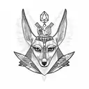 Anubis holding the scales containing a heart on the right and a feather on the left tattoo design idea
