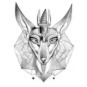 Anubis holding the scales containing a heart on the right and a feather on the left tattoo design idea