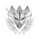 Anubis holding the scales containing a heart on the right and a feather on the left tattoo design idea