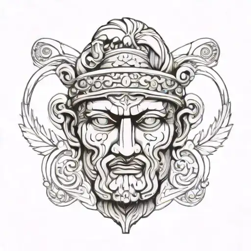 ancient sculpture head, broken Greek column or column, elegant design. lines elements and an impressive word tattoo design idea