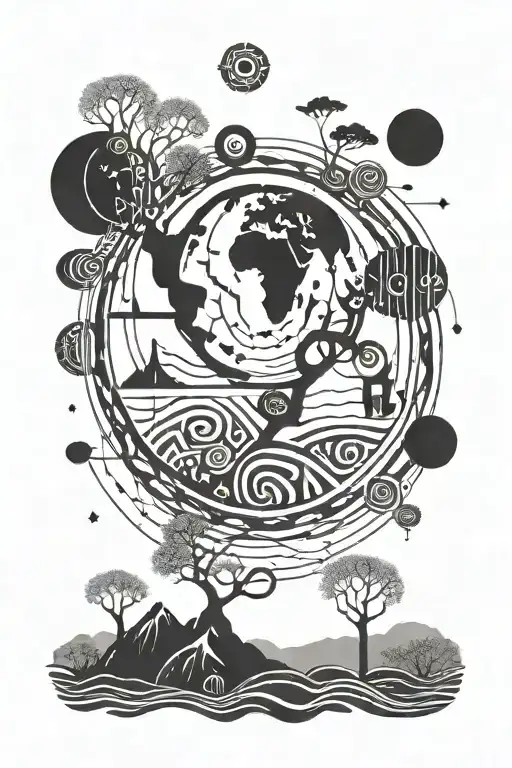 travel space planet tree nature health pleasure well-being artificial intelligence modernism tattoo design idea