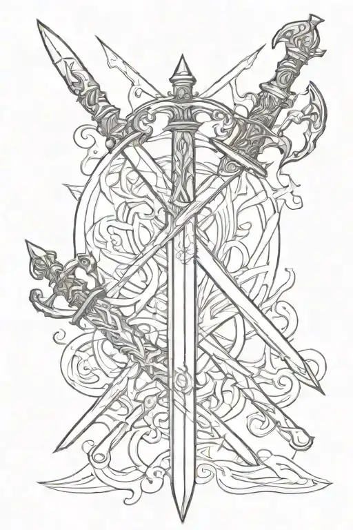two swords crossed tattoo design idea