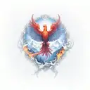 A majestic phoenix rising from the flames with snow-capped mountains in the background tattoo design idea