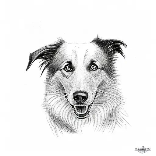 a portrait of a border collie looking the sky tattoo design idea