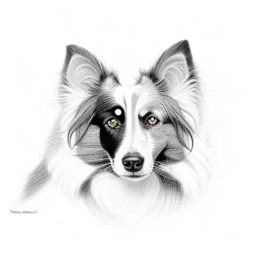 a portrait of a border collie, low details, like a cartoon character, drawn like a building sketch tattoo design idea