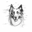 a portrait of a border collie looking the sky tattoo design idea