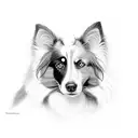 a portrait of a border collie, low details, like a cartoon character, drawn like a building sketch tattoo design idea