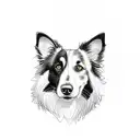 a portrait of a border collie, low details, like a cartoon character, drawn like a building sketch tattoo design idea