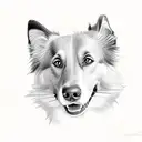 a portrait of a border collie, low details, like a cartoon character, drawn like a building sketch tattoo design idea
