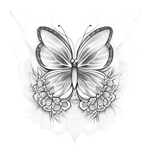 half butterfly half flower tattoo design idea