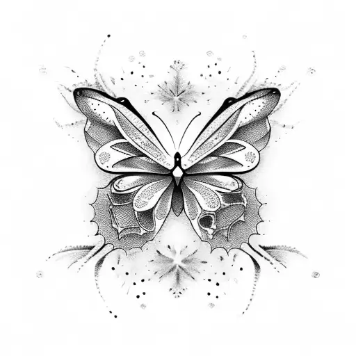 half butterfly half snowflakes tattoo design idea