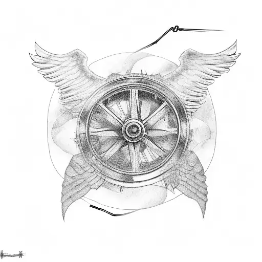 wheel with wings and batbed wire tattoo design idea