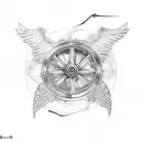 wheel with wings and batbed wire tattoo design idea