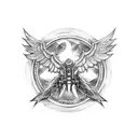 wheel with wings and batbed wire tattoo design idea