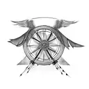 wheel with wings and batbed wire tattoo design idea