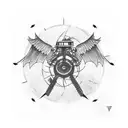 wheel with wings and batbed wire tattoo design idea