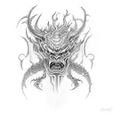 red devil faced demon of fire with along dragon body tattoo design idea