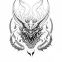 red devil faced demon of fire with along dragon body tattoo design idea