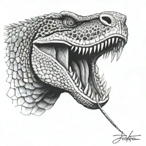 komodo dragon tongue coming tattoo design idea