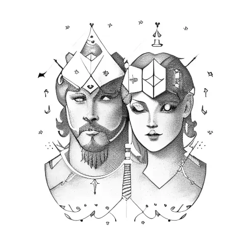 Male Sagittarius and female Leo as a couple in love  tattoo design idea