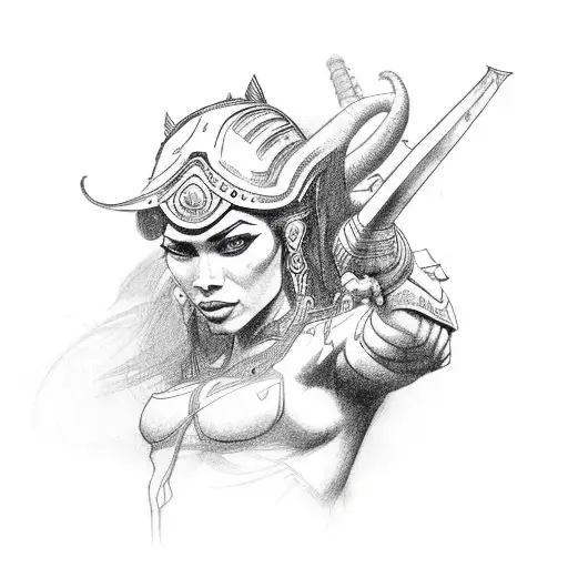 female jungle warrior with outstretched arm tattoo design idea