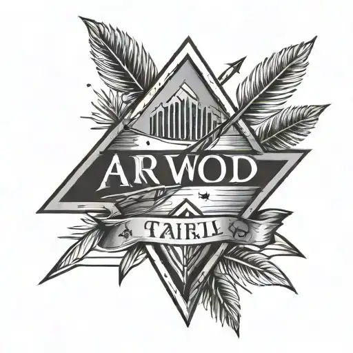 Arrow with the name, Elwood and three triangles for the tail tattoo design idea