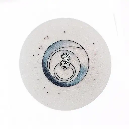 A minimalist tattoo of a planet with a question mark orbiting around it, symbolizing the philosophical pondering of the universe's plans. tattoo design idea
