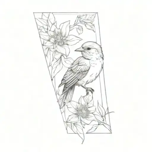 a bird and flowers tattoo design idea