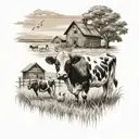 old farm with cows n chickens   tattoo design idea