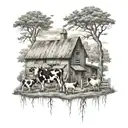 old farm with cows n chickens   tattoo design idea