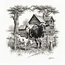 old farm with cows n chickens   tattoo design idea