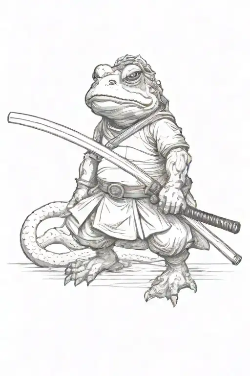 samurai toad alone with his katana in his hand and a pipe in his mouth where smoke comes out tattoo design idea