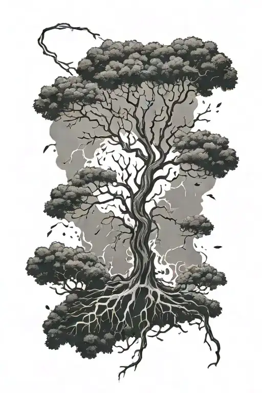 a tree being struck by lightning tattoo design idea