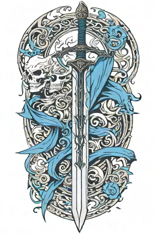 A legendary sword with a long, frameless, vertical Gothic blade tattoo design idea
