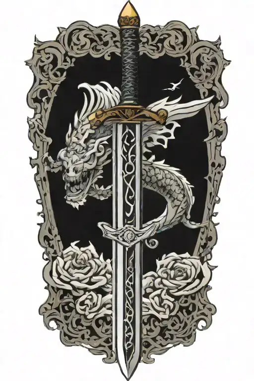 A legendary sword with a long, frameless, vertical Gothic blade tattoo design idea