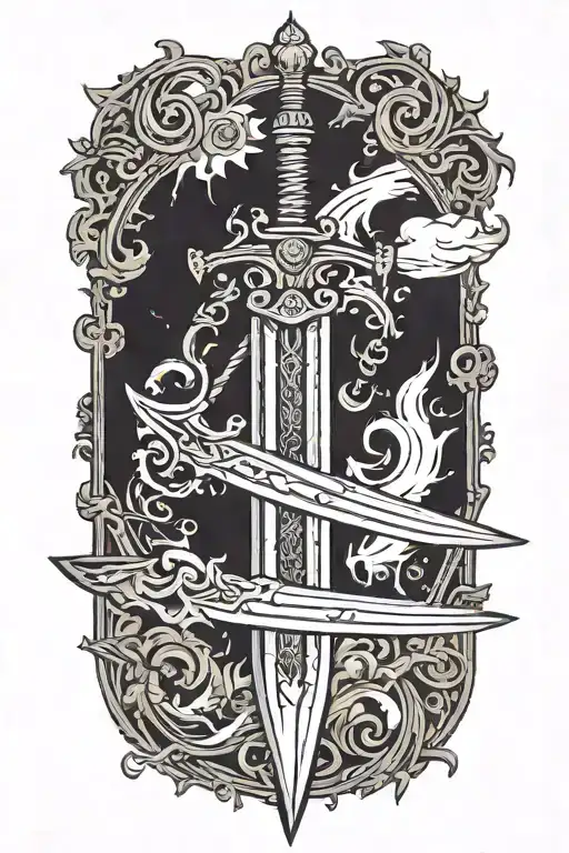 a legendary sword with a long gothic blade tattoo design idea