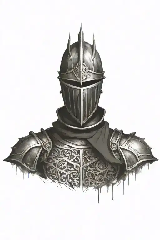 an exaggerated and pointed European-style knight's armor, from the abdomen up tattoo design idea